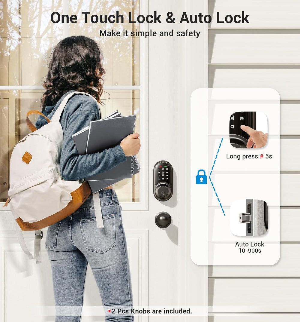 Veise RZ06C Smart Lock Electronic Deadbolt 2 Knobs Handle Set, Matte Black