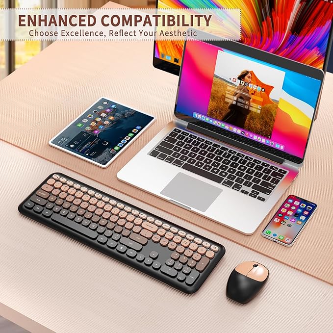 HotFox Wireless Keyboard and Mouse Combo, Full-Size Retro Typewriter Keyboard