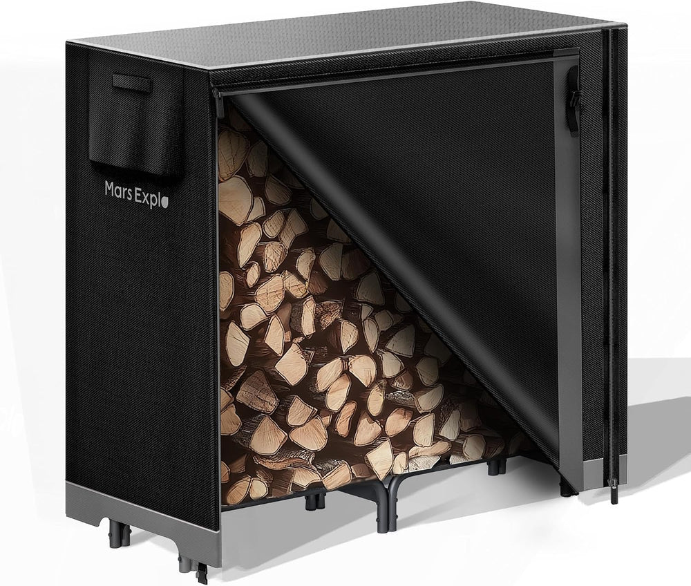 4ft Firewood Log Rack with Cover Outdoor, Heavy Duty Indoor Outdoor Firewood ...