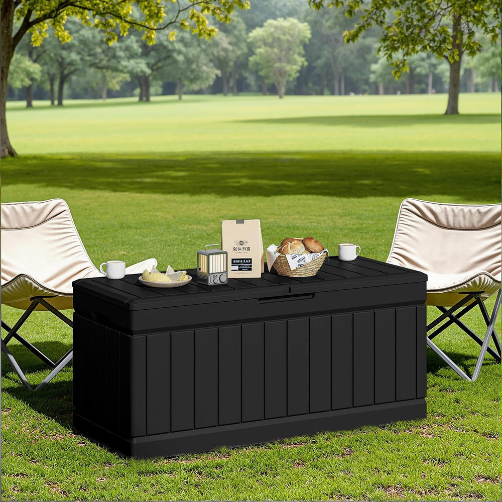 JUMMICO 78 Gallon Deck Box Waterproof Resin Outdoor Storage Box