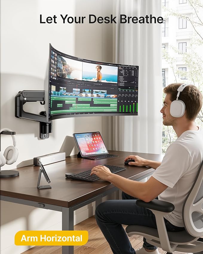 monTEK Monitor Wall Mount for 17-57“ up to 59.4 lbs Ultrawide Screens, Single
