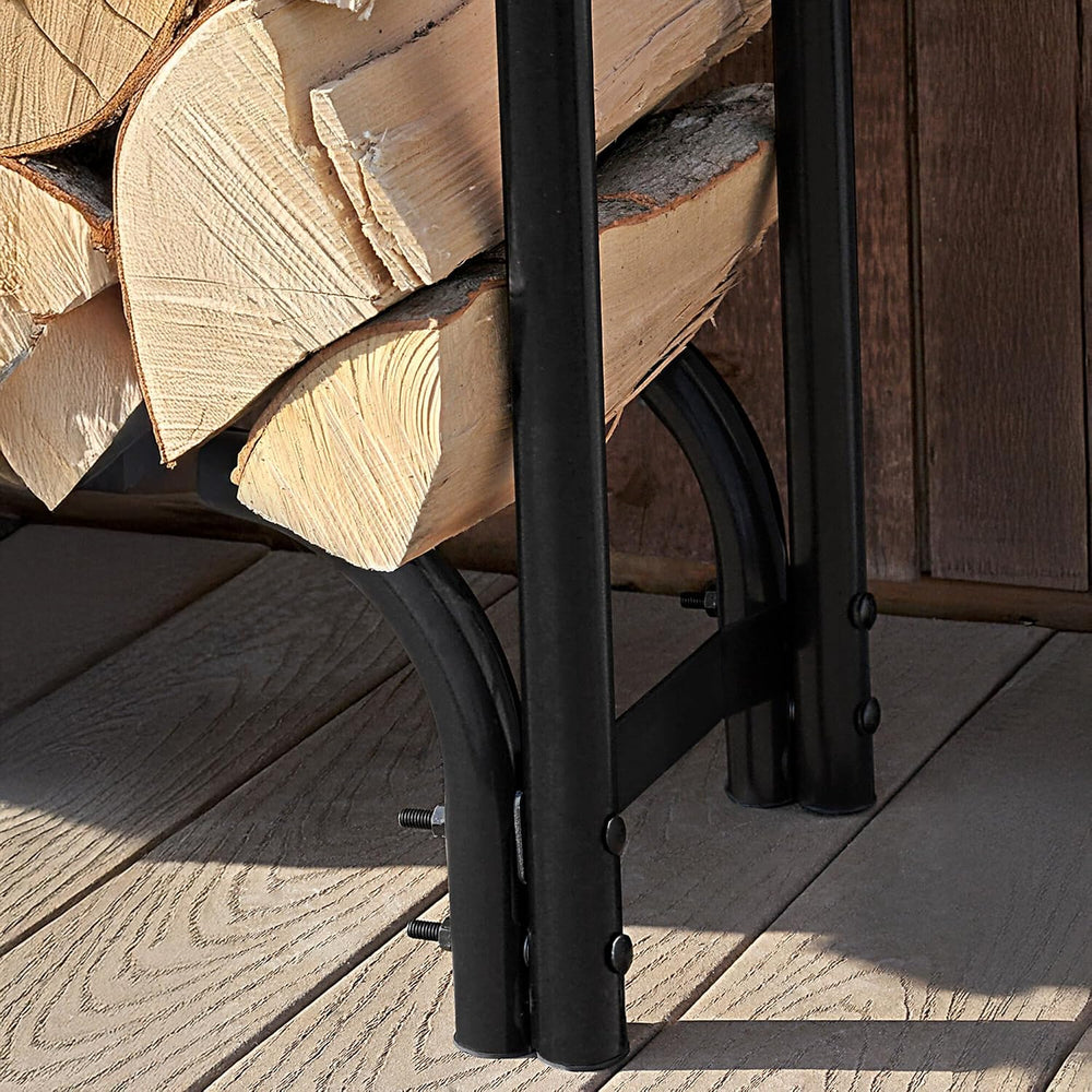 ShelterLogic 8' Adjustable Heavy Duty Outdoor Firewood Rack with Steel Fr...