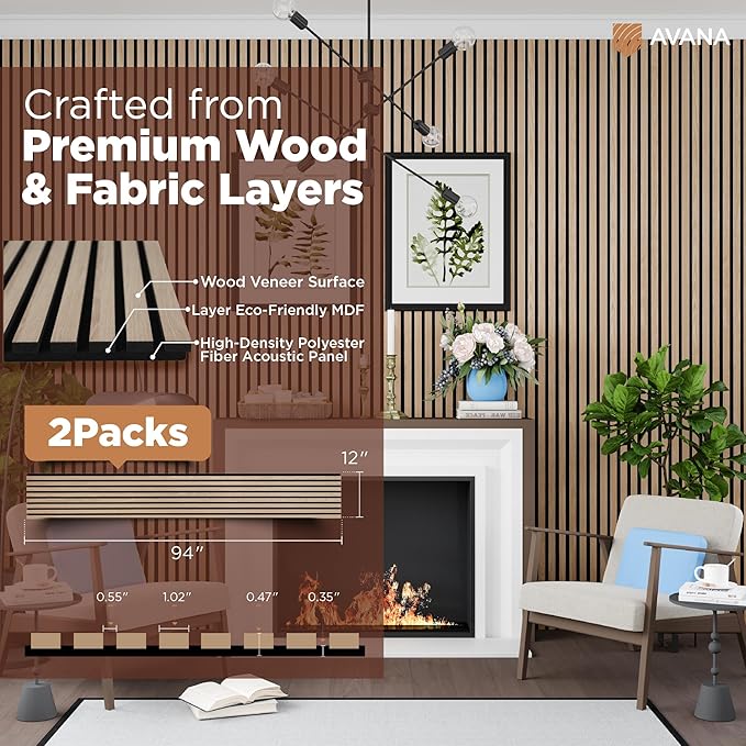 Avana Acoustic Wood Wall Panels – 94.4 X 12.6 Inch White Oak Acoustic Panels ...