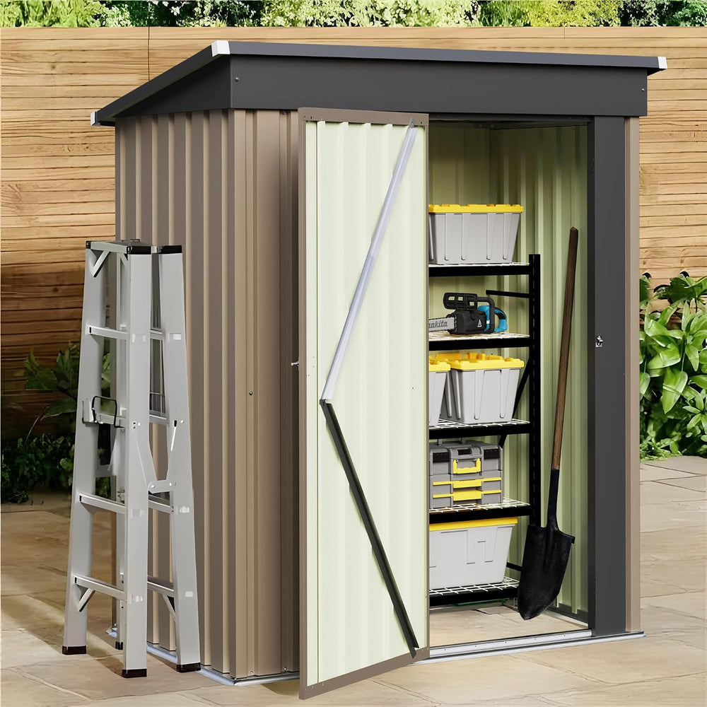 JUMMICO Metal Outdoor Storage Shed 5 x 3 FT Metal Shed with Lockable Door,Wat...