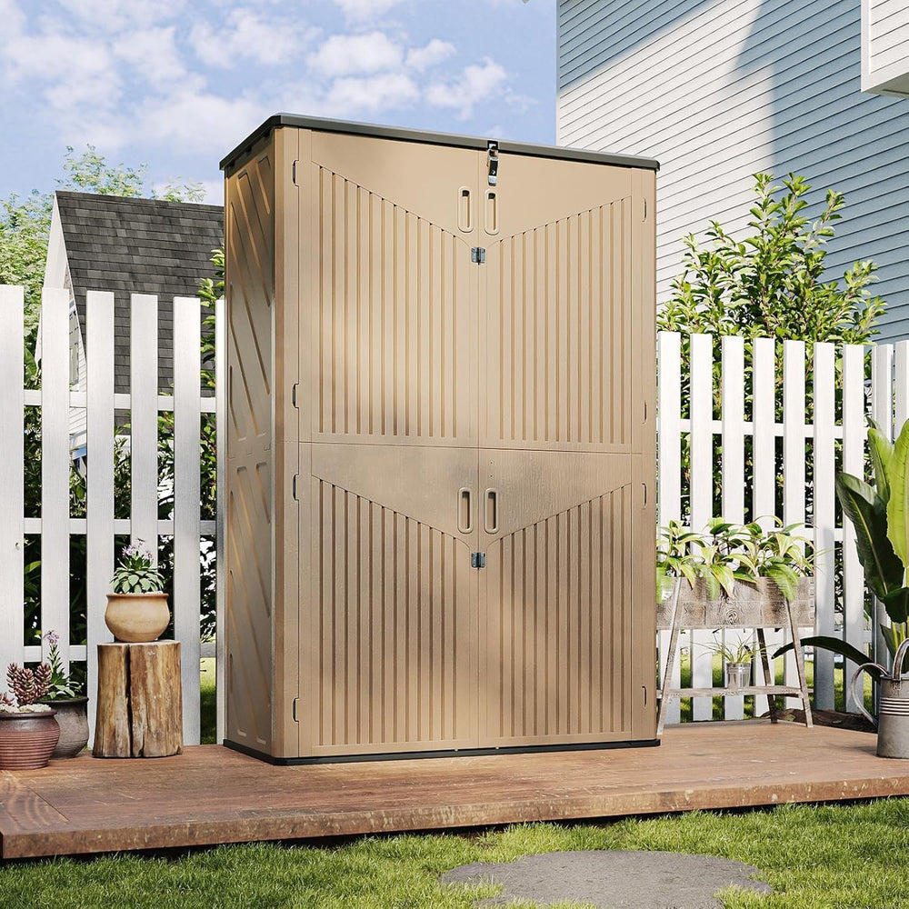 Aoxun Outdoor Storage Shed, 64 Cu.Ft Vertical Storage Sheds, Brown