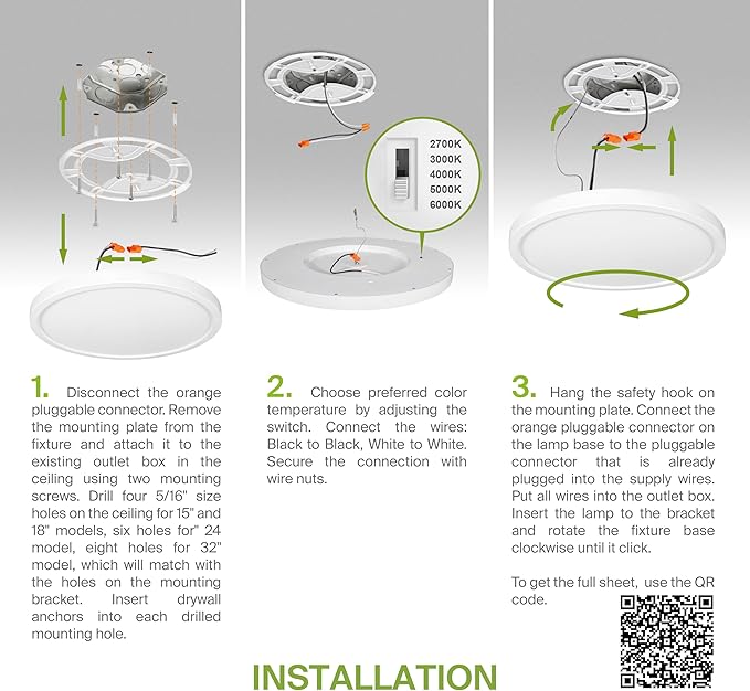 ASD LED 24" Round Flush Mount Ceiling Light Fixture, Low Profile Surface...