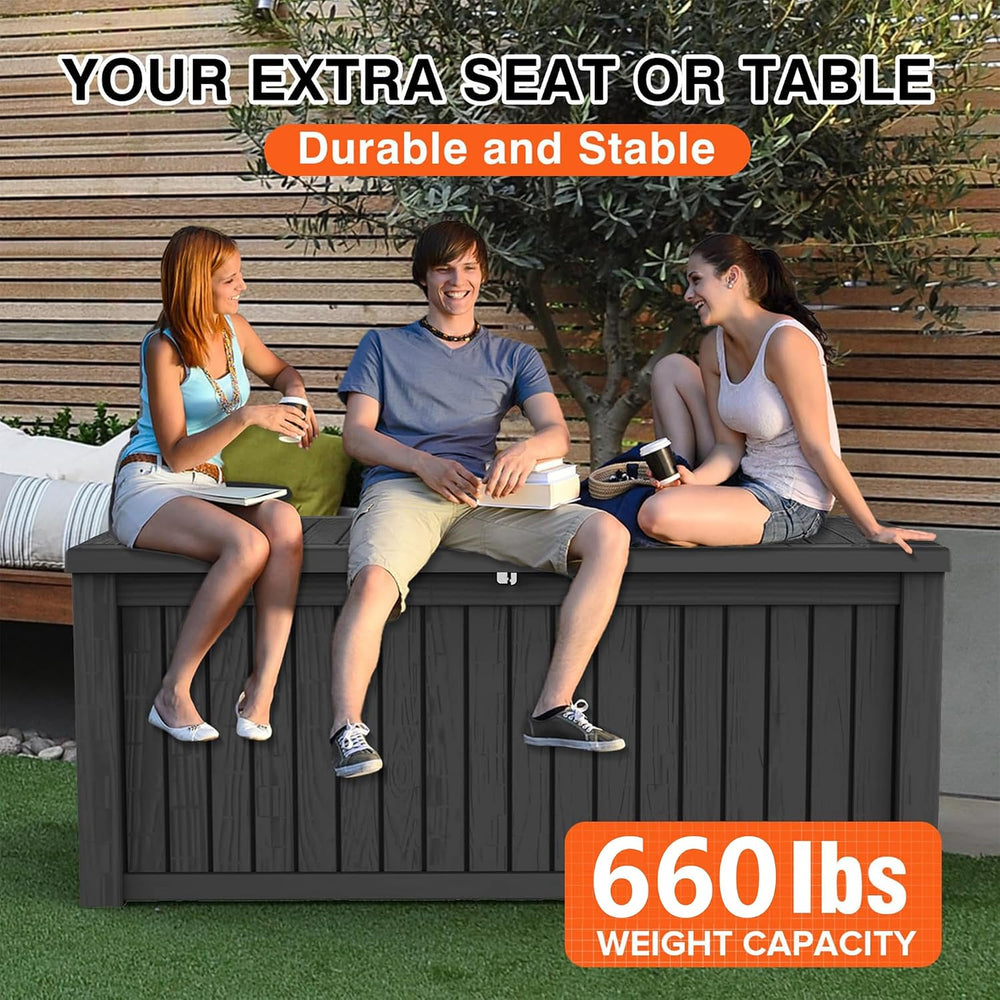 EasyUp 180 Gal Deck Box Waterproof Outdoor Storage Box Black
