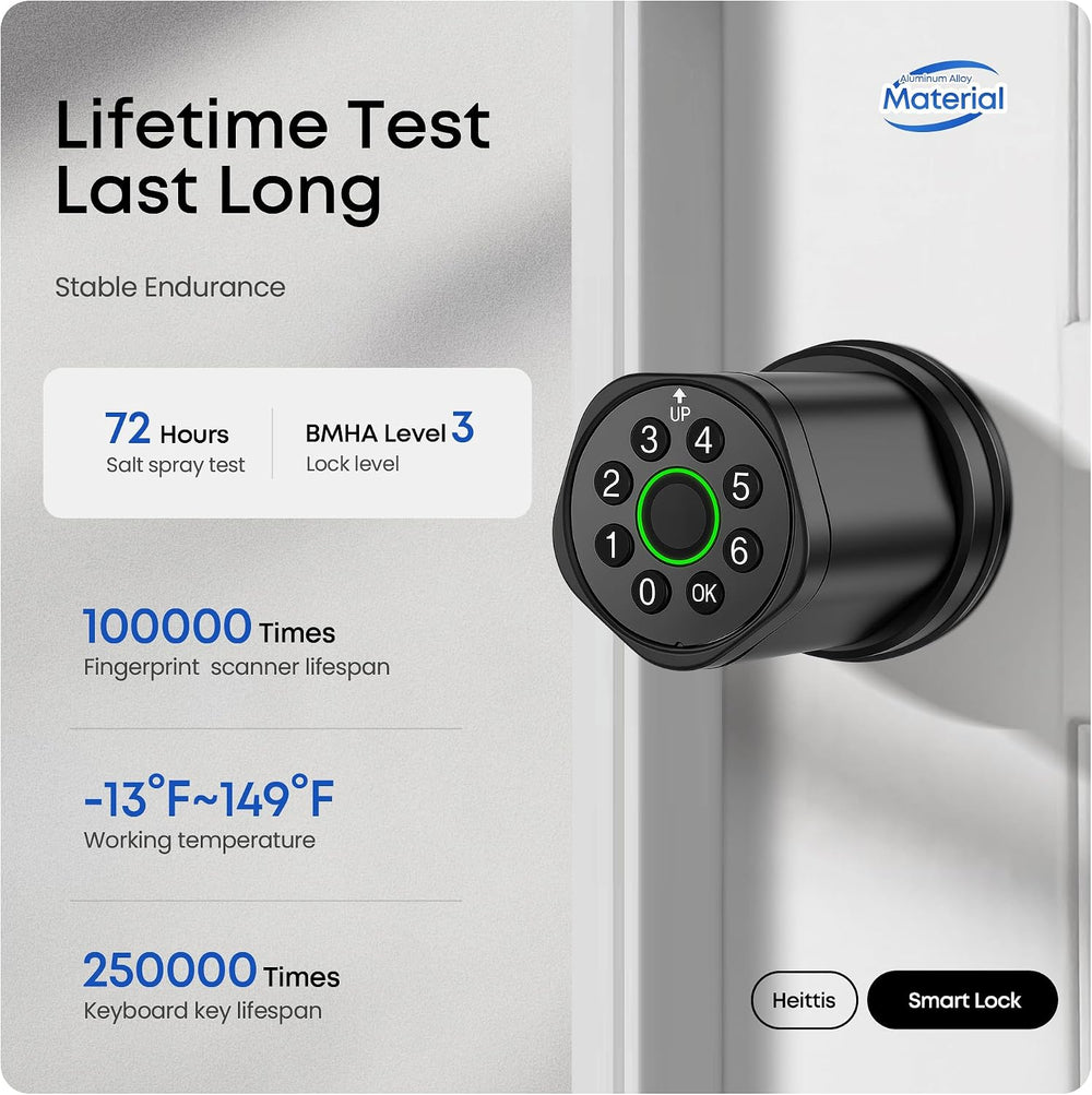 Keyless Entry Keypad Door Lock with Knob, Smart Door Lock with Fingerprint