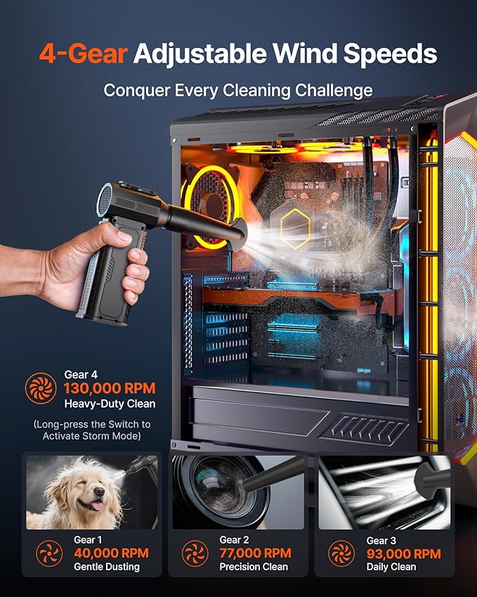 ZOAIVR Compressed Air Duster, 000RPM Ultra-Powerful Cordless Electric Air Duster
