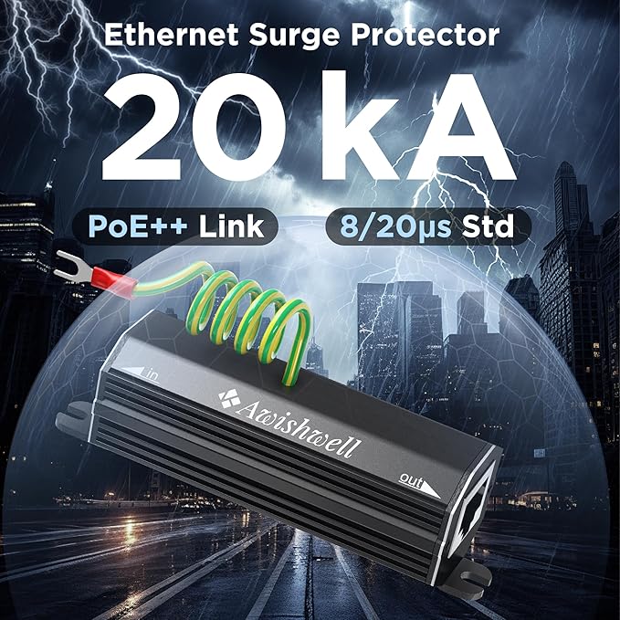Awishwell Ethernet Surge Protector Gigabit, 10 Pack PoE++ RJ45 Surge Protecto...