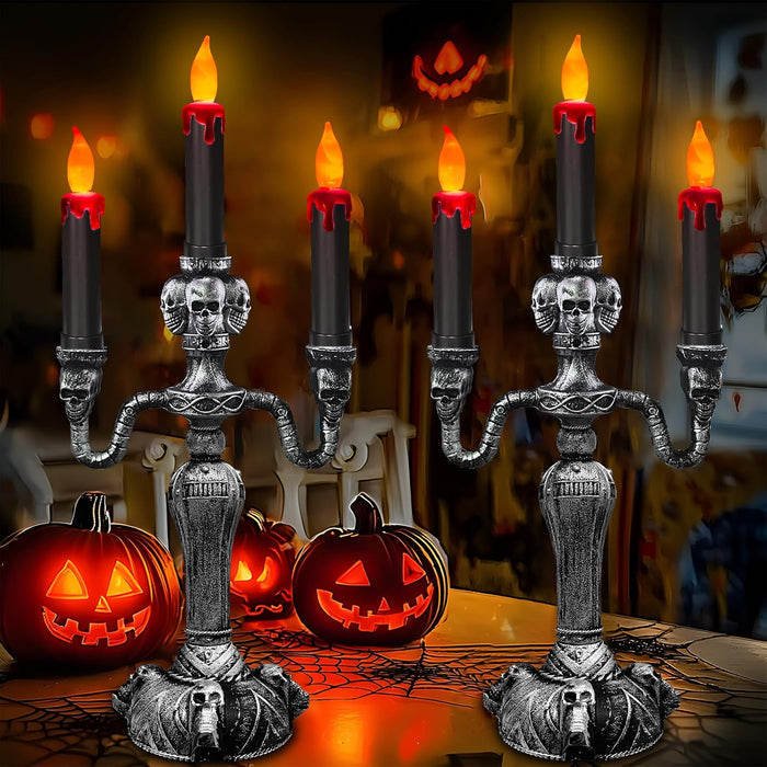 2 Pack Large Halloween Candelabra Flameless Candle Holder Table Centerpiece