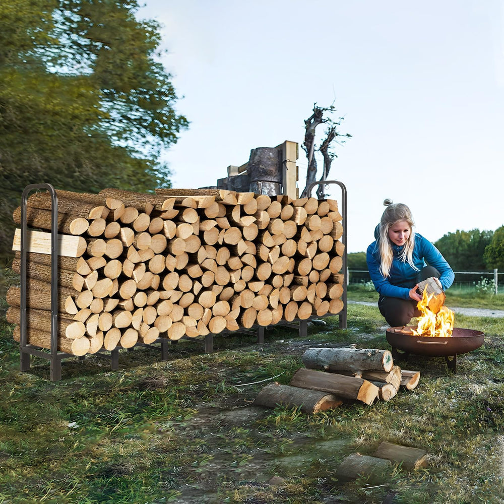 8FT Firewood Rack Heavy Duty Fireplace Storage Log Rack for Indoor&Outdoor
