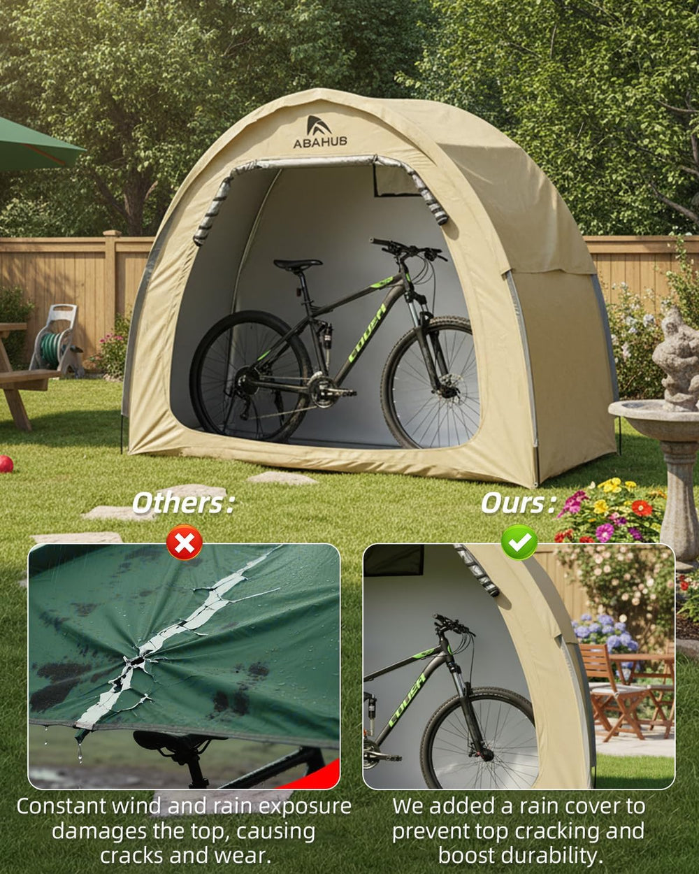 Abahub Portable Bike Storage Shed Tent with Rain Cover for 1/2 Bicycle