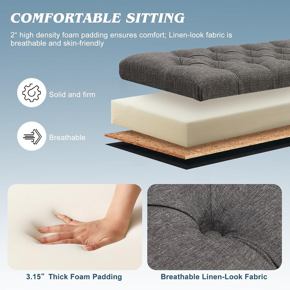 51" Storage Bench for Bedroom, Tufted Storage Ottoman Benchs with Pholst...