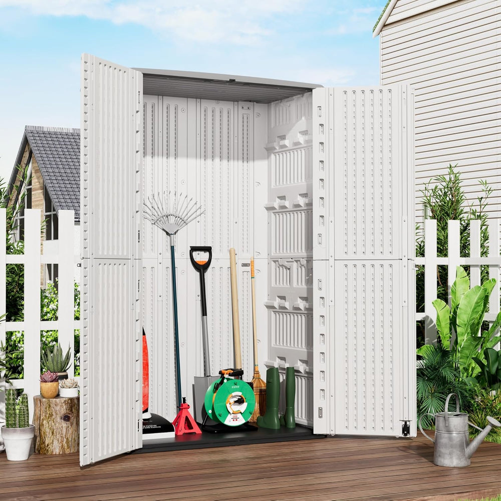 Mrosaa Outdoor Storage Cabinet Waterproof,Resin Vertical Storage Shed Lockabl...