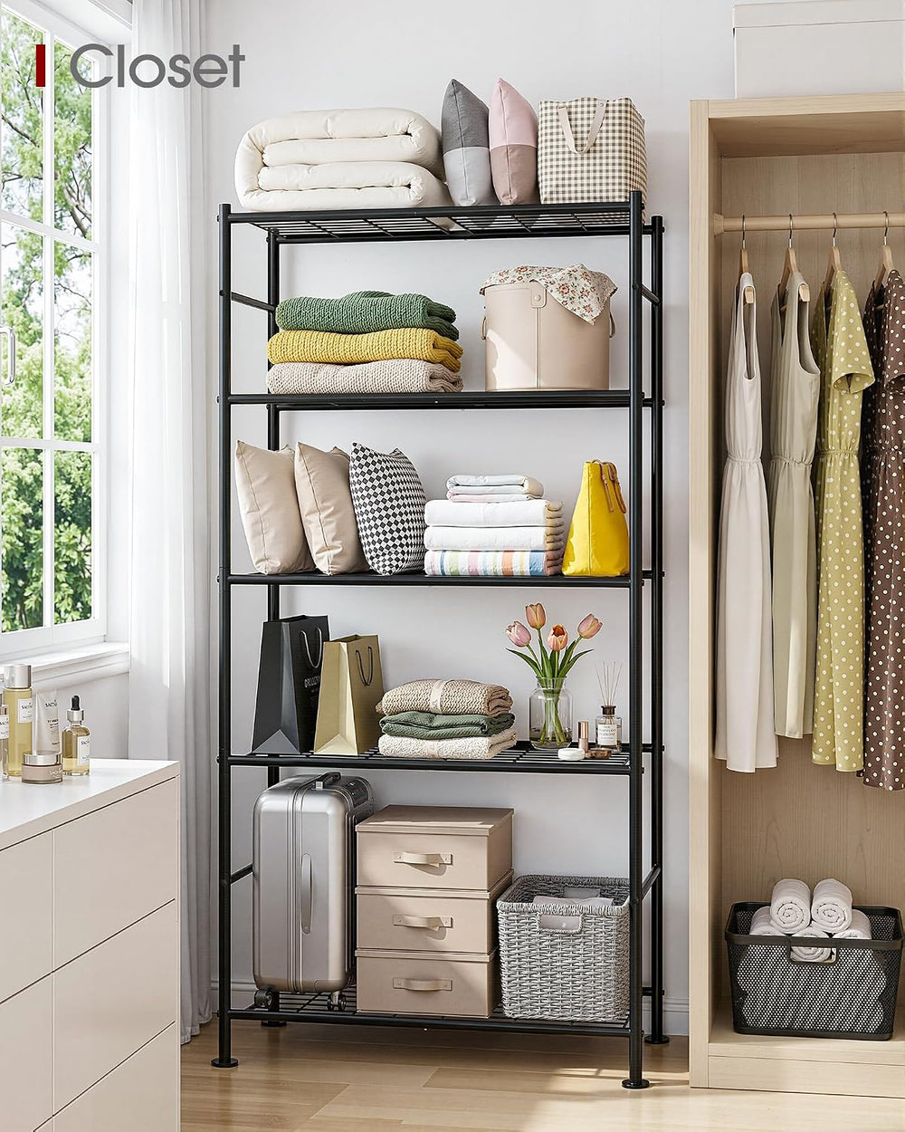 Storage Shelves - 5 Tier Shelf Organizer, Heavy Duty Garage Shelving Unit wit...