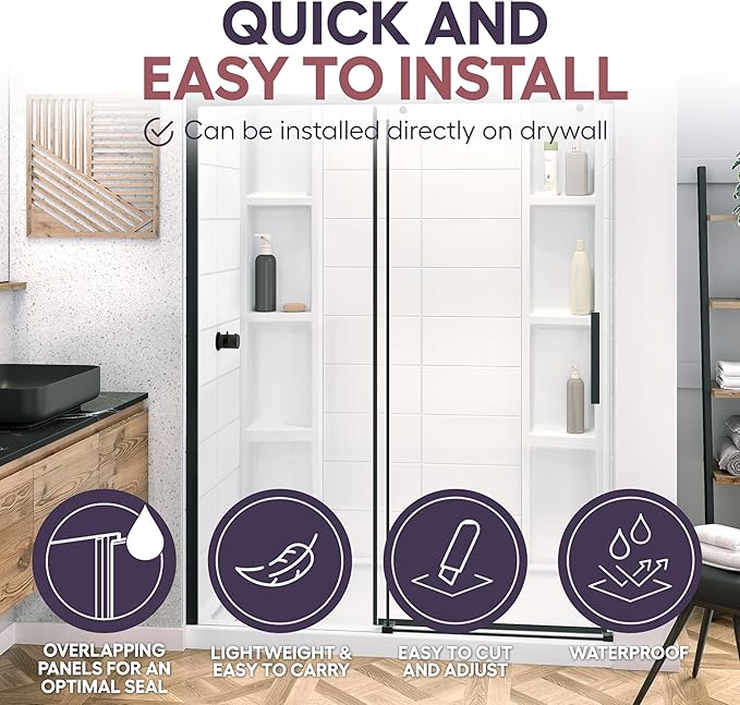 White Acrylic Shower Wall Surround 36"x 60"x 80"