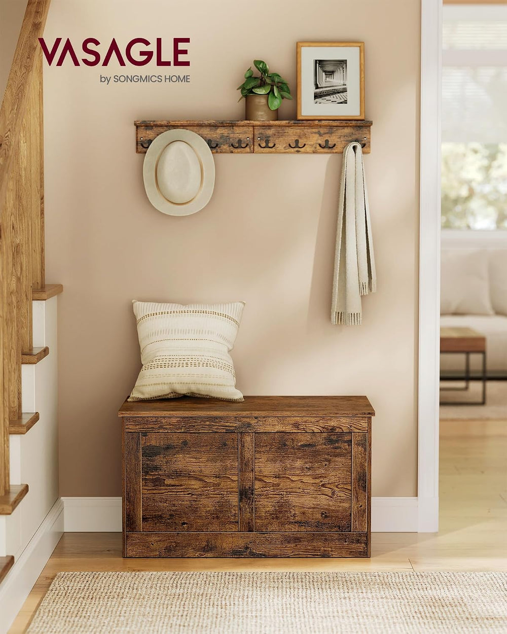 VASAGLE Storage Chest with 2 Safety Hinges, 15.7 x 31.5 x 18.3 Inches