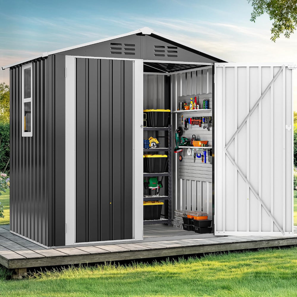 DWVO 6x4ft Metal Outdoor Storage Shed with Window, Lockable Tool Storage Shed...