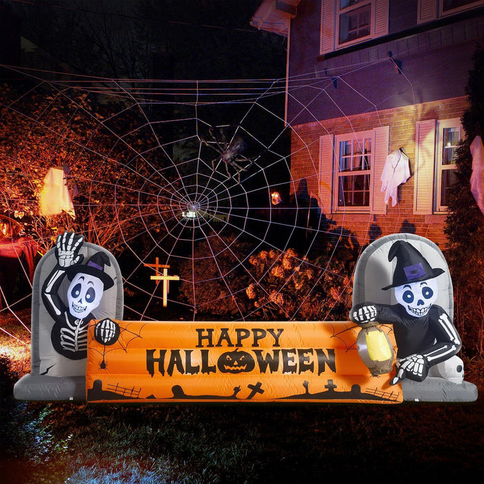 10FT Large Halloween Inflatable Decorations Skeleton Tombstone Banner, Build-in LED Lights Holiday Blow Up Yard Decoration for Halloween Holiday Party Outdoor,Garden Yard Lawn Decor