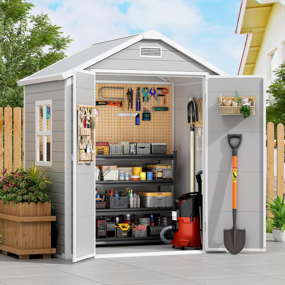 PIPLEO 6x4 FT Resin Outdoor Storage Shed with Floor, Plastic Garden Storage S...