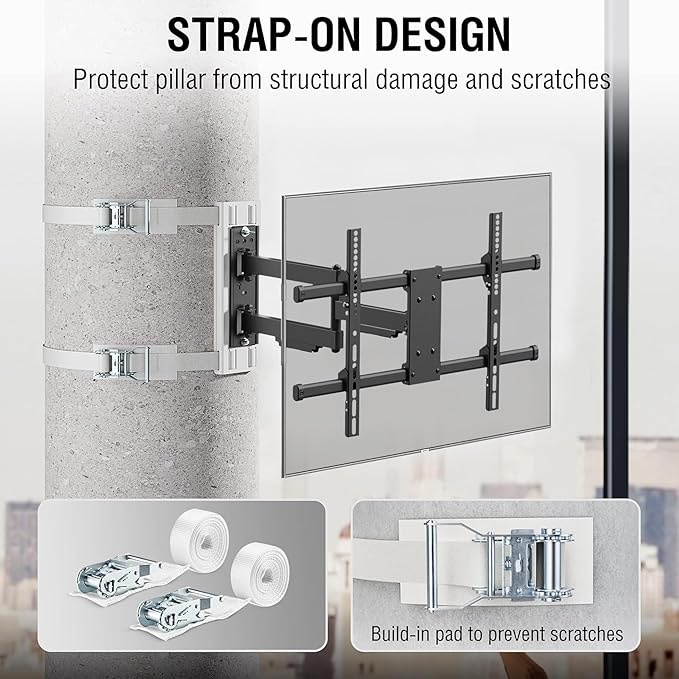 CondoMounts CLMTVA1064 Full-Motion Pillar Mount – Strap-on, No Drilling Required