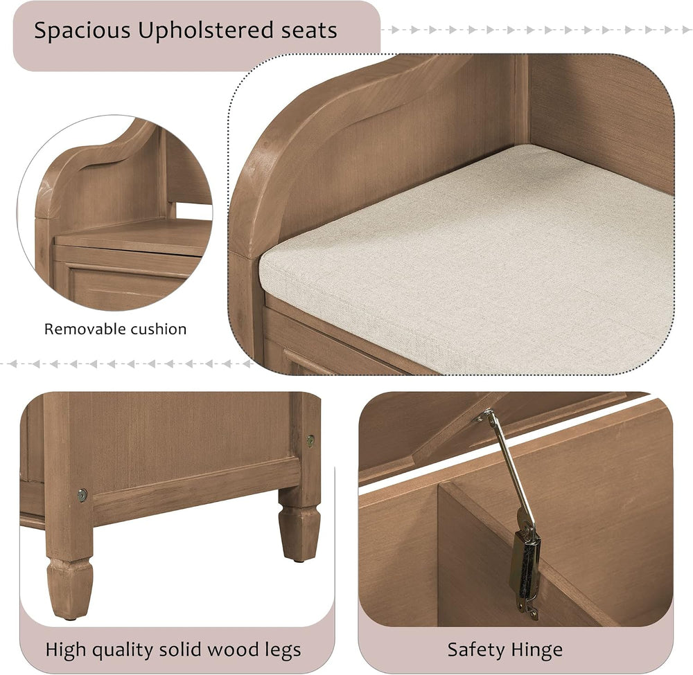 P PURLOVE 42 Inch Rustic Style Storage Bench,Brown and Beige