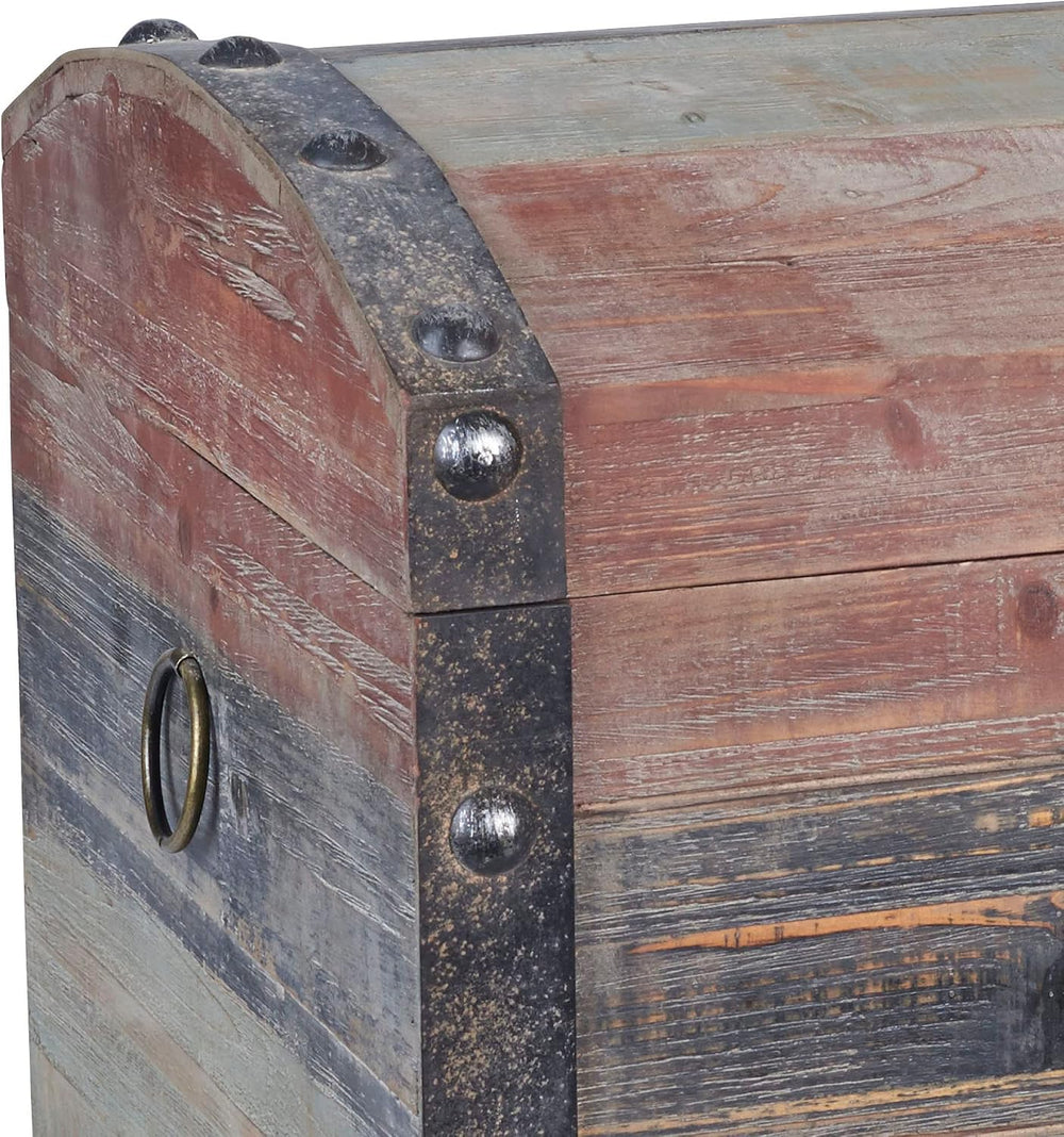 Household Essentials Large Wooden Storage Trunk, Weathered Wood with Paint Fi...