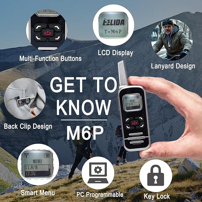 ELIDAIP M6P Mini Walkie Talkies, 1100mAh Battery Rechargeable, 128 Channels (...