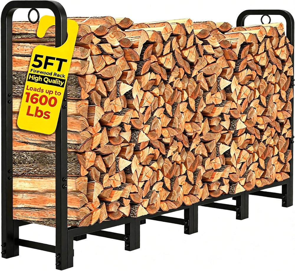 Amagabeli 5ft Firewood Log Rack Outdoor Heavy Duty Logs Holder for Fireplace ...