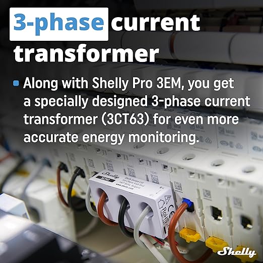 Shelly Pro 3EM 3CT 63 | Wi-Fi & LAN 3-Phase Professional Smart Energy Met...