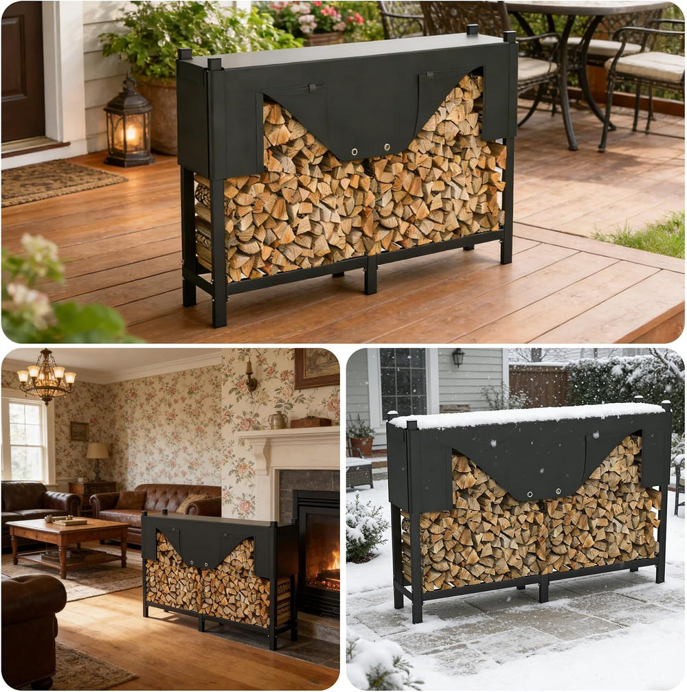 WALMANN Heavy-Duty 6 ft Firewood Rack with Cover & Firewood Carry Bag