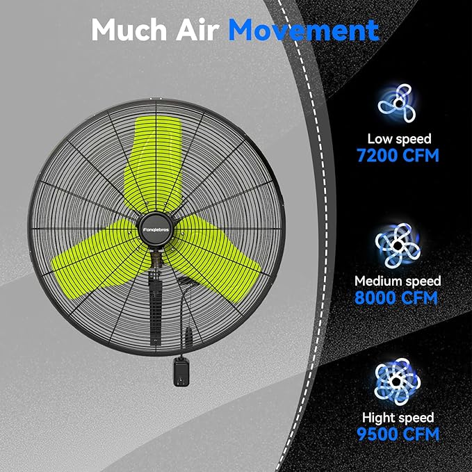Pro 9500 CFM 24" Outdoor IP44 Waterproof Wall Mount Fan, 3-Speed Oscilla...