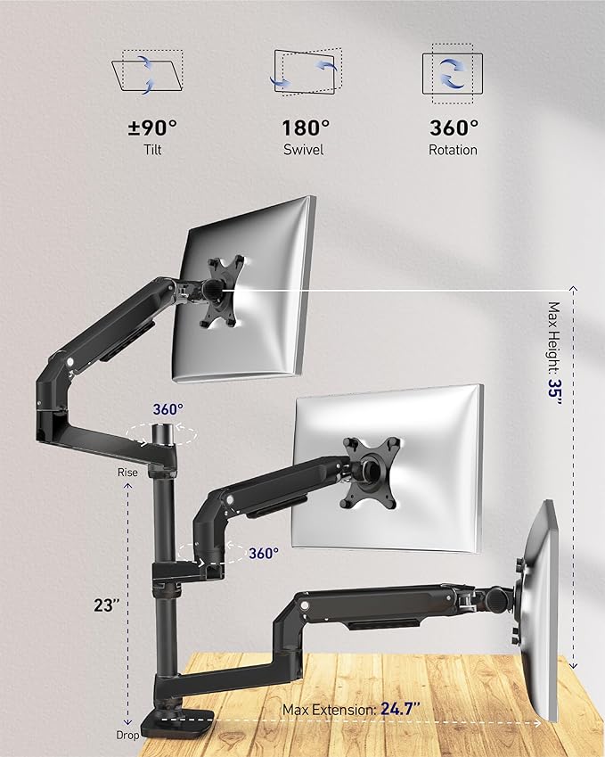 Ergounion Triple Monitor Mount, Holds Screens up to 40 Inches and 25 lbs