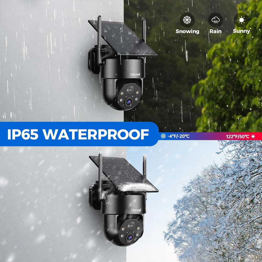 LITYMOL 2K 2.4g WiFi Security Cameras Wireless Outdoor, 360° View Solar Camer...