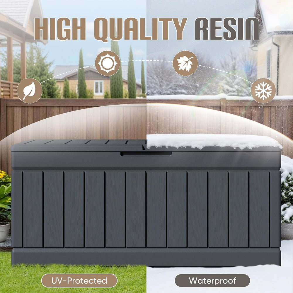 JUMMICO 78 Gallon Deck Box Waterproof Resin Outdoor Storage Box