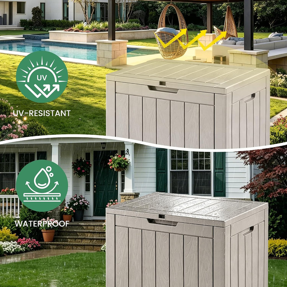 30 Gallon Outdoor Storage Box, Waterproof Resin Deck Box with Side Handles, L...