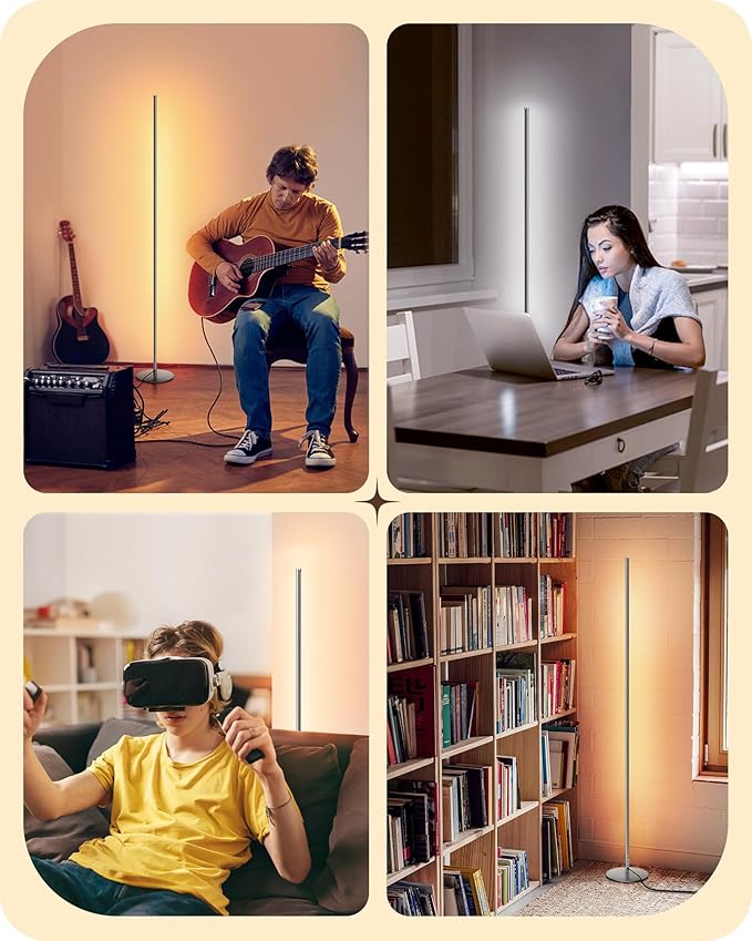 EDISHINE LED Corner Lamp, 57.5" Tall Slim Sleek Floor Lamps (2 Pack)