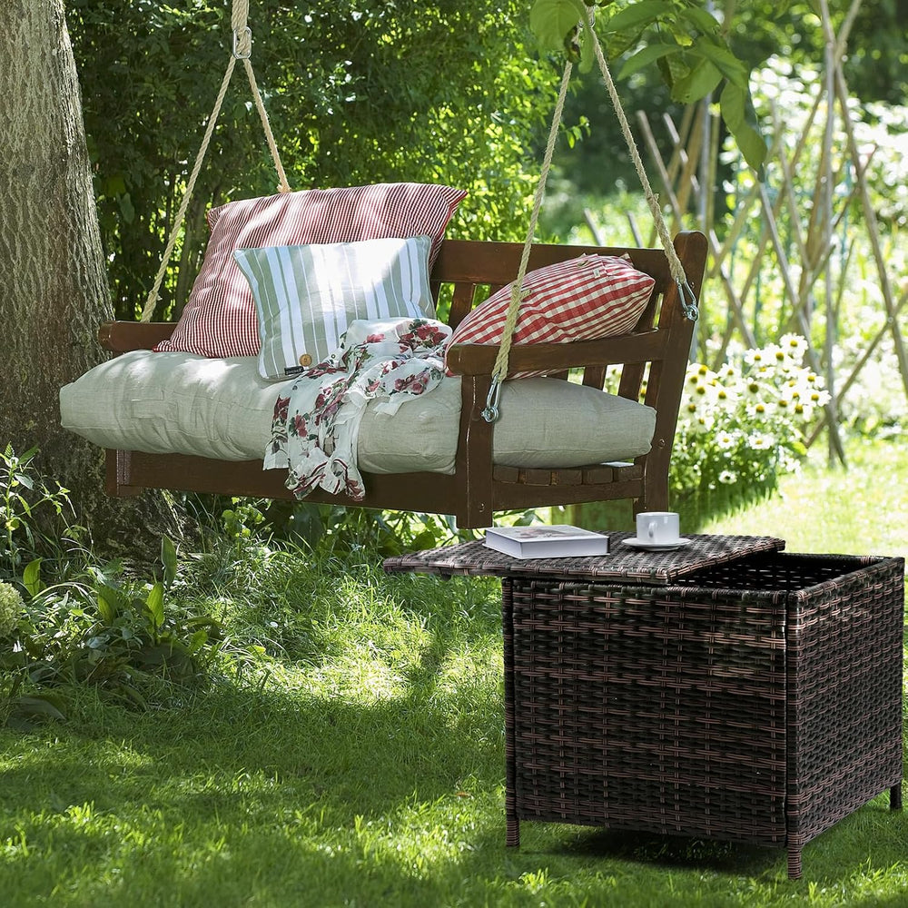 VINGLI 27 Gallon Outdoor Deck Box, Wicker Outdoor Storage Box with Lid, Small...