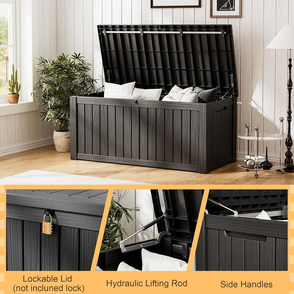 Resin Outdoor Deck Storage Box Waterproof (Black, 270 Gallon)
