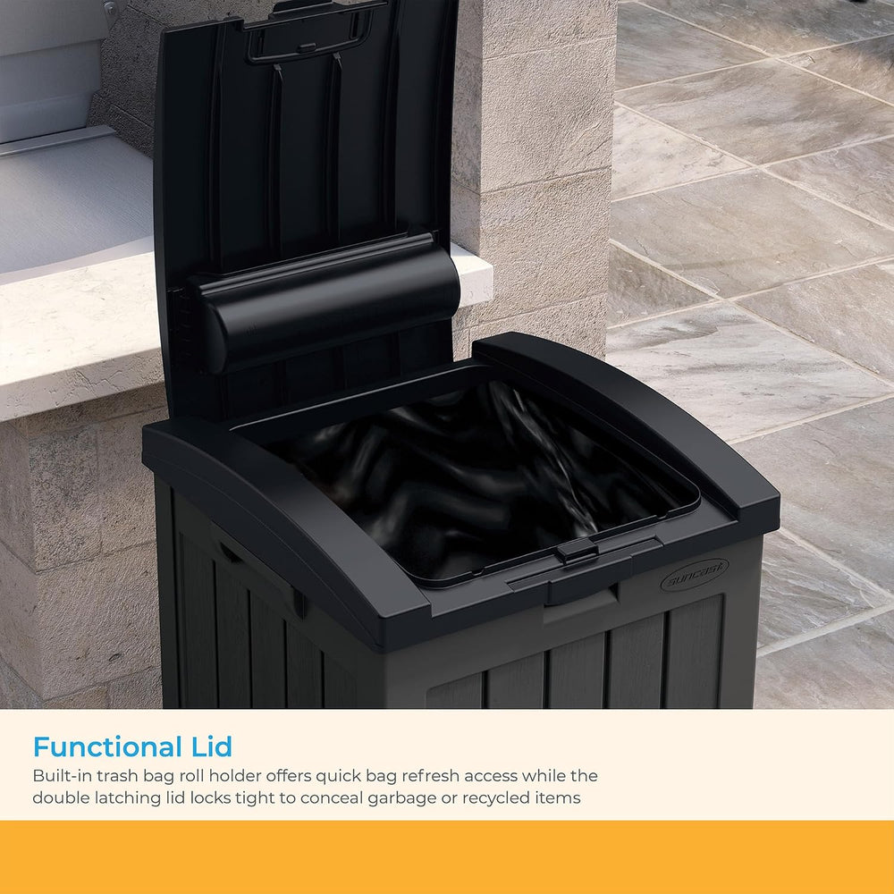 Suncast 39-Gallon Resin Outdoor Hideaway Trash Can with Lid for Backyard, Dec...