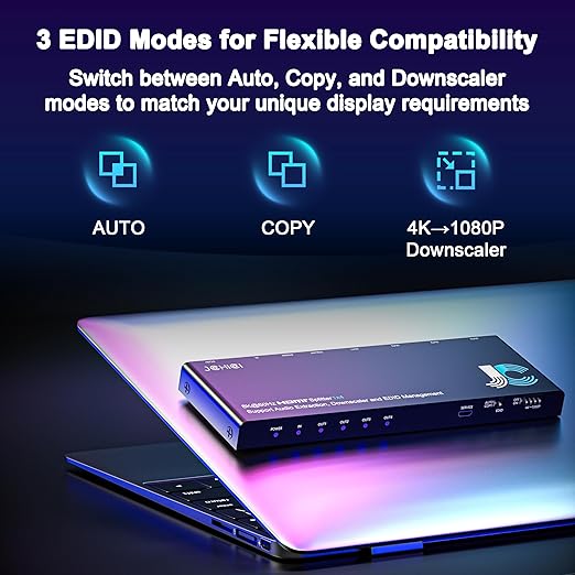 JCHICI 1x4 HDMI Splitter 4K@60Hz 4:4:4 HDR -