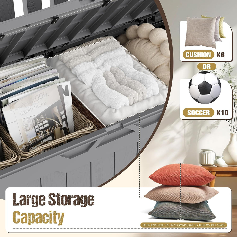80-Gallon Outdoor Storage Bench, Waterproof Deck Box with Lockable Lid & ...