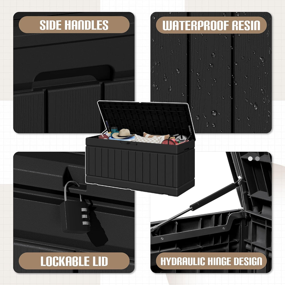 JUMMICO 78 Gallon Deck Box Waterproof Resin Outdoor Storage Box