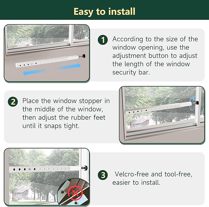 WooFog Window Security Bars Adjustable, Window Bars Security Inside Vertical ...