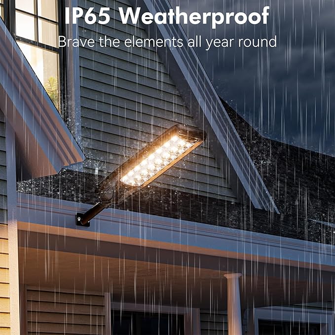 MMKT Solar Street Lights Outdoor, 3 Color Warm White LED Dusk to Dawn IP65