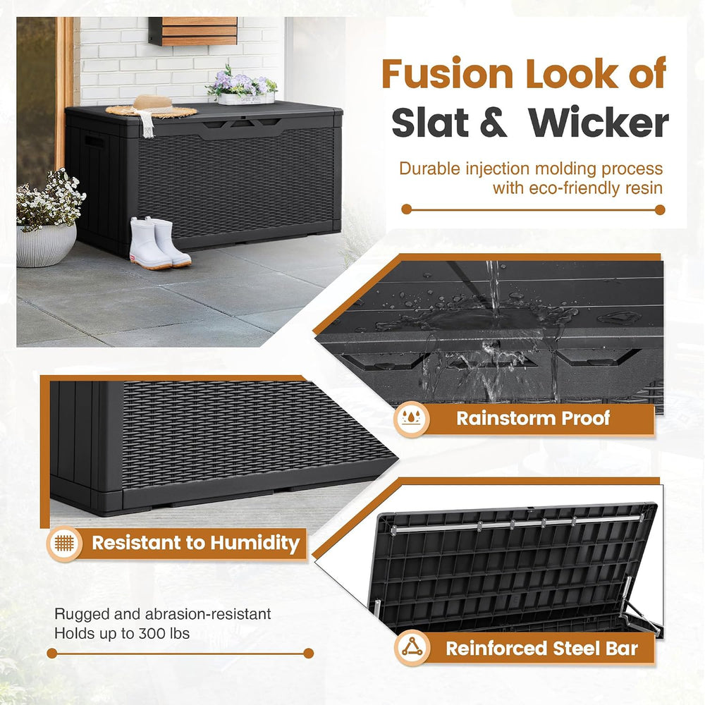 Greesum 100 Gallon Resin Patio Storage Box for Garden Tools, Black