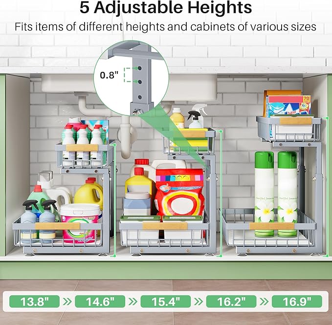 Kitstorack Under Sink Organizer, 2 Packs 2 Tier Under Sink Organizers and