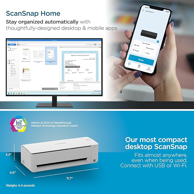 ScanSnap iX1300 Compact Wireless or USB Double-Sided Color Document, Photo &