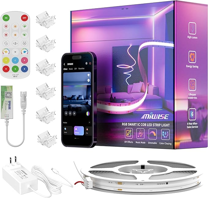 MIWISE LED Strip Lights, RGB Smart IC COB LED Strip Light Color Chasing